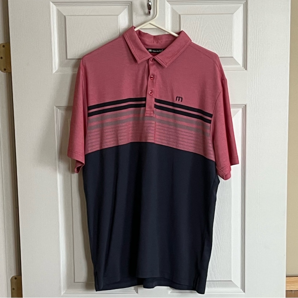 Travis Mathew Men’s polo- Red, Blue & Grey - L